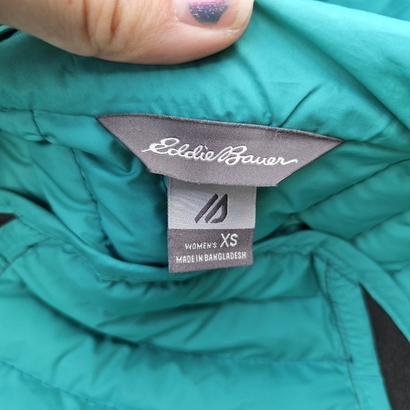 Eddie Bauer teal stormdown 800 mid-length down hooded lightweight coat XS - Picture 11 of 13